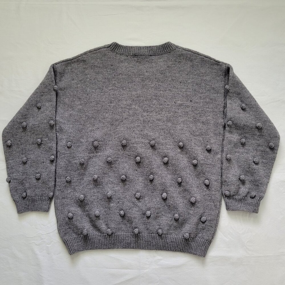 Doe & Rae Pom Pom Pullover Sweater Gray Womens Small Cottagecore Boho NWT - Picture 2 of 9